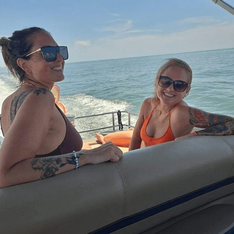 Relaxing on a boat under clear skies