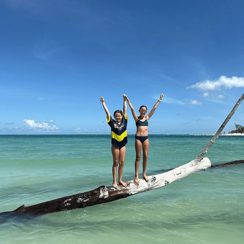 Two people on a beach log