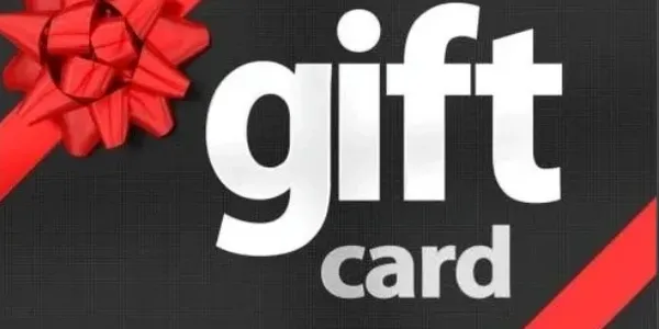Gift card with red bow on black background